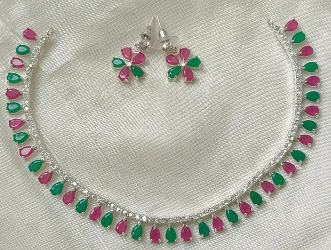 AD-Stone Choker -Silver Finish